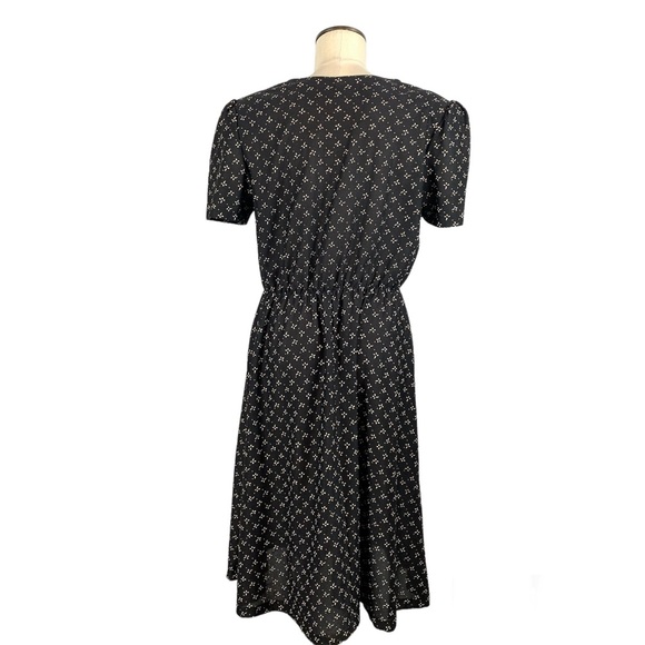 Vintage Black Prairie Bib Collar Short Sleeve Midi Dress Size 14 - Picture 5 of 8